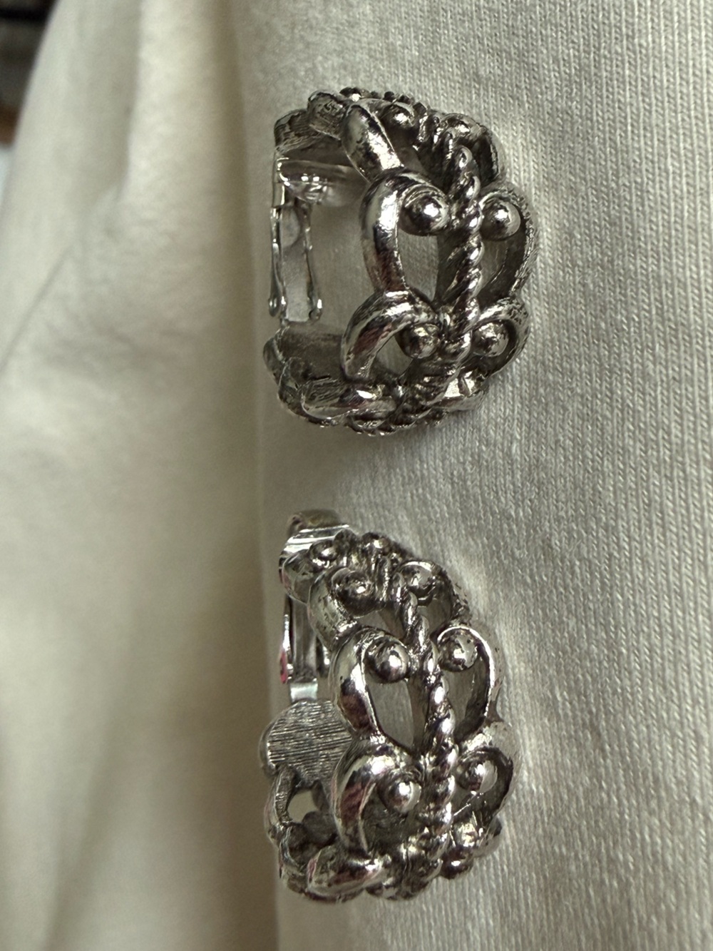 Vintage Marked Avon Silver-Tone Filigree Clip-on Hoop Earrings - Women's Jewelry